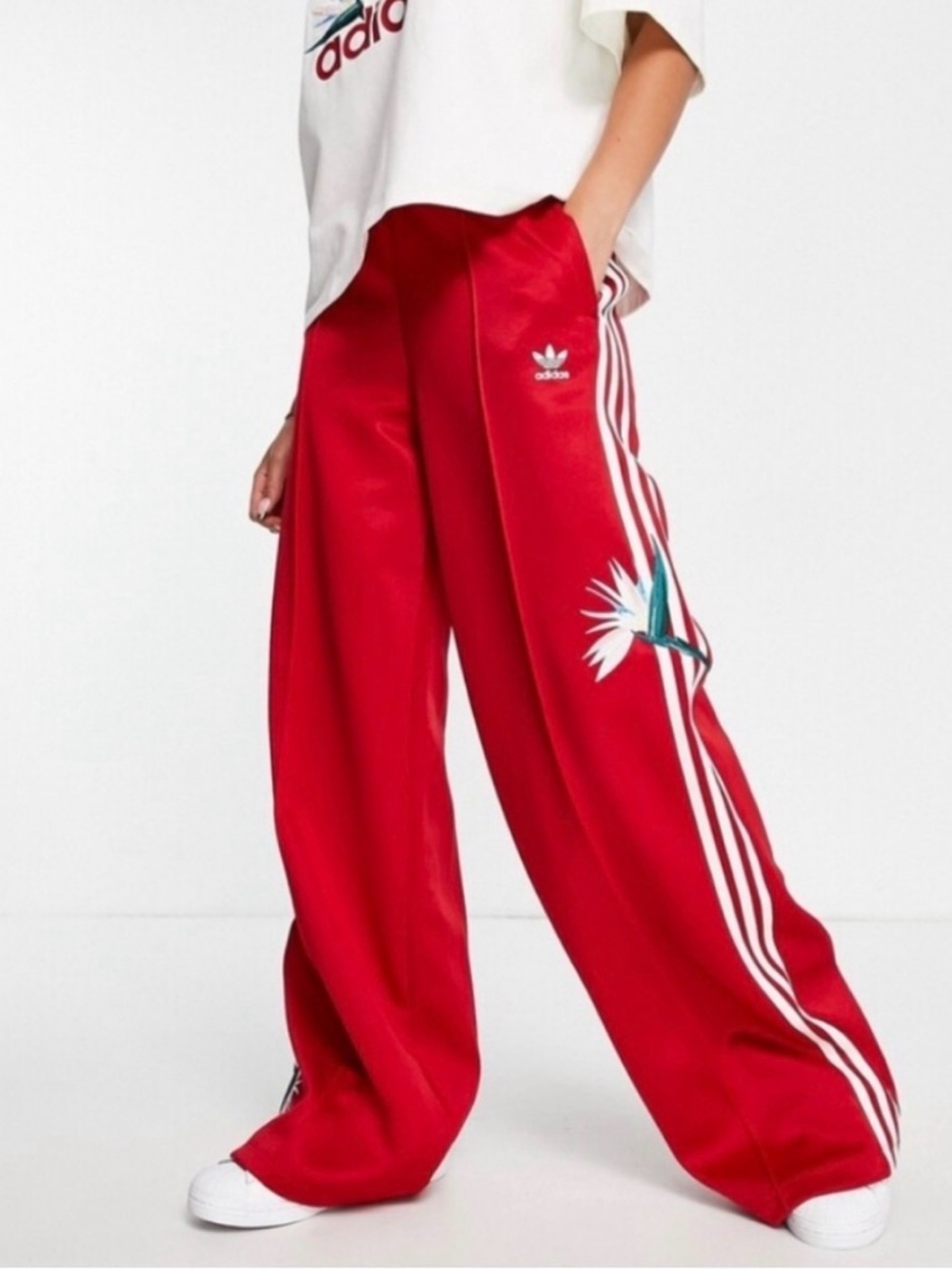 Adidas X Thebe Magugu Embroidered Detail Wide Leg Track Pants Size Small